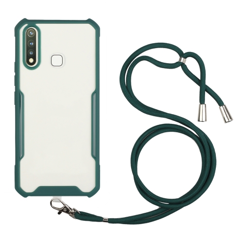 

For OPPO A31 2020 / A8 Acrylic + Color TPU Shockproof Case with Neck Lanyard(Dark Green)