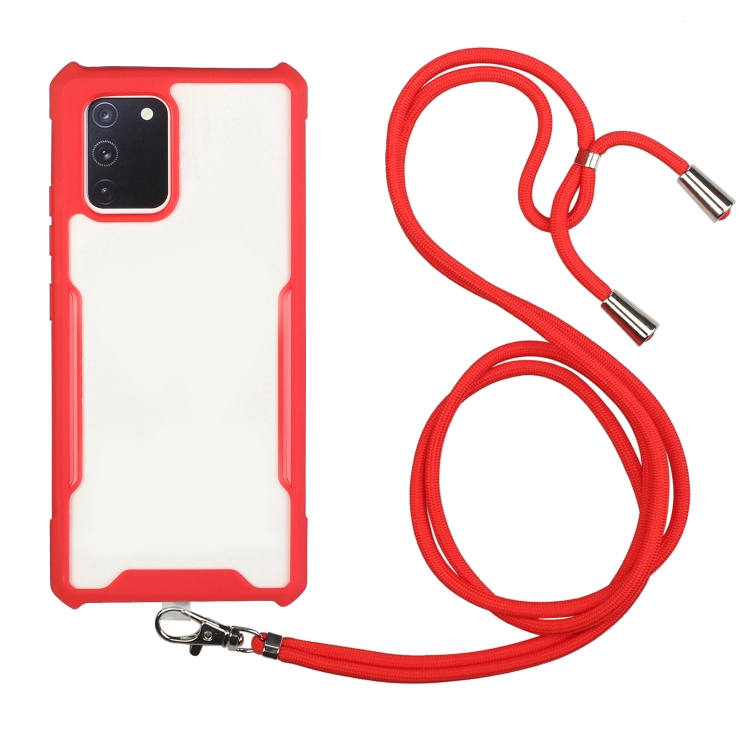

For OPPO A92 / A52 Acrylic + Color TPU Shockproof Case with Neck Lanyard(Red)