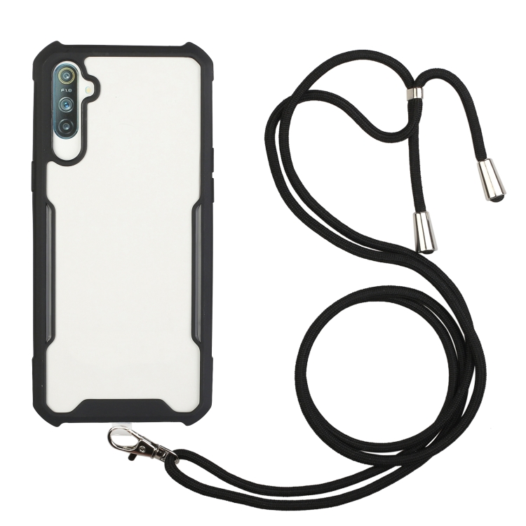 

For OPPO Realme 6 Pro Acrylic + Color TPU Shockproof Case with Neck Lanyard(Black)