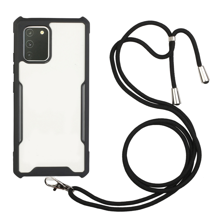 

For OPPO Realme 7 Pro Acrylic + Color TPU Shockproof Case with Neck Lanyard(Black)