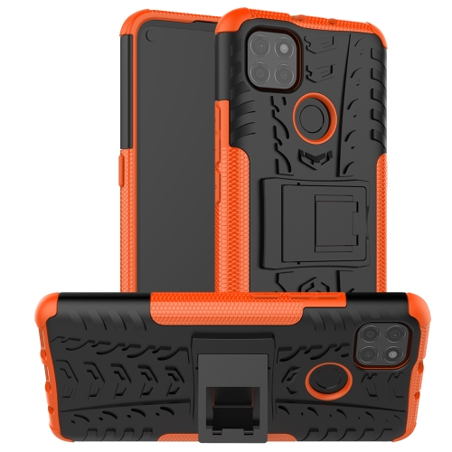 

For Motorola Moto G9 Power Tire Texture Shockproof TPU+PC Protective Case with Holder(Orange)