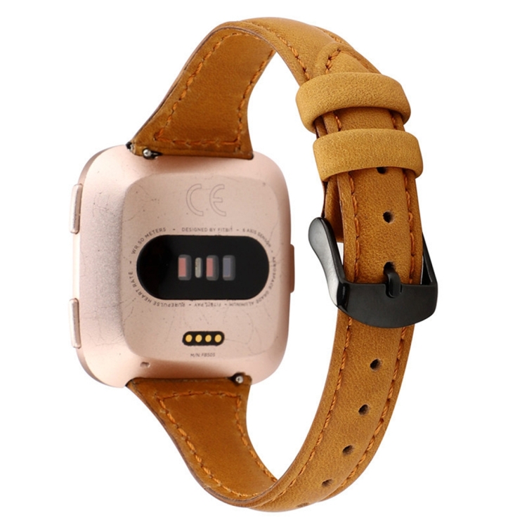 

For Fitbit Versa razy Horse Texture Genuine Leather Strap(Light Brown)