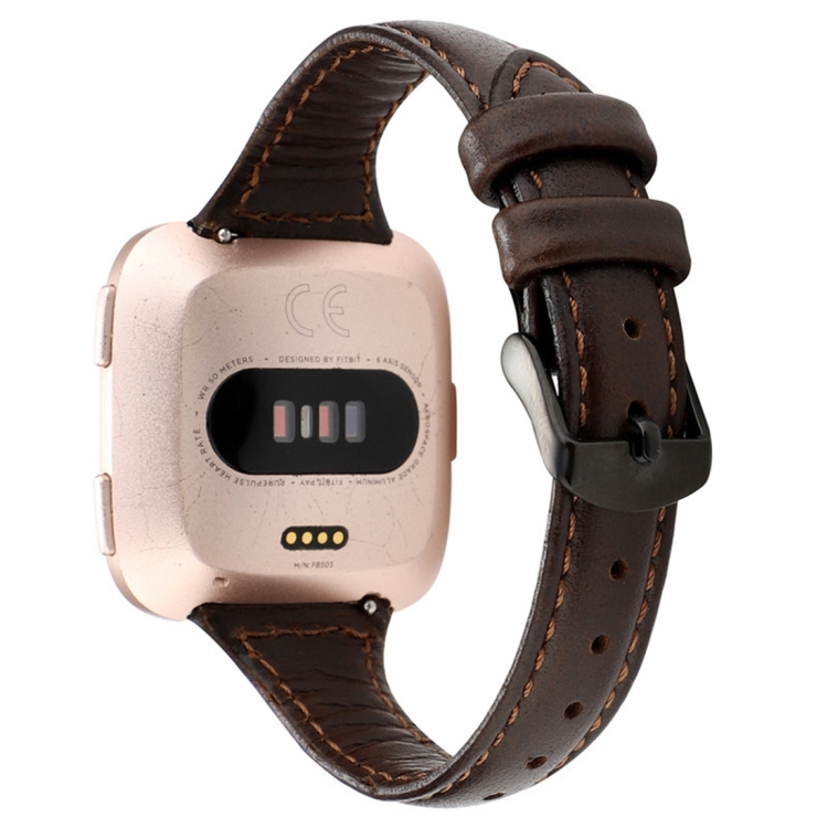 

For Fitbit Versa razy Horse Texture Genuine Leather Strap(Coffee)