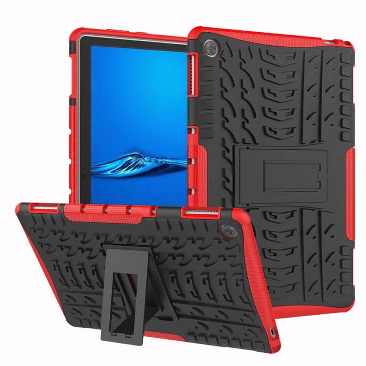 

For Huawei MediaPad M5 Lite 10.1 inch Tire Texture Shockproof TPU+PC Protective Case with Holder(Red)