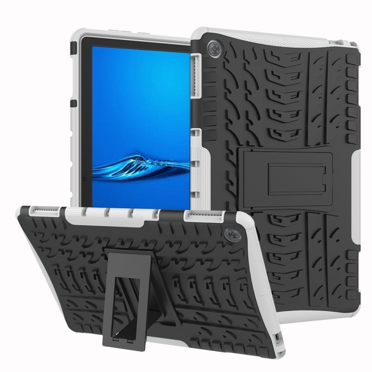 

For Huawei MediaPad M5 Lite 10.1 inch Tire Texture Shockproof TPU+PC Protective Case with Holder(White)