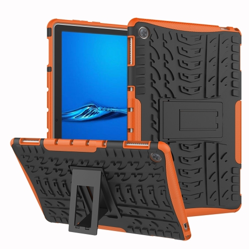 

For Huawei MediaPad M5 Lite 10.1 inch Tire Texture Shockproof TPU+PC Protective Case with Holder(Orange)