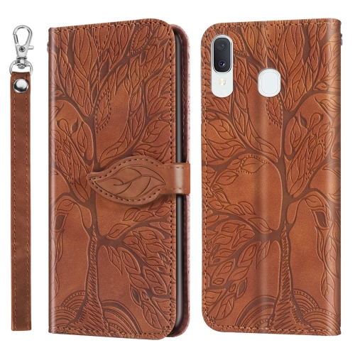

For Samsung Galaxy A20e Life of Tree Embossing Pattern Horizontal Flip Leather Case with Holder & Card Slot & Wallet & Photo Frame & Lanyard(Brown)