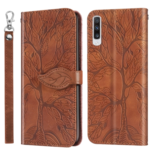 

For Samsung Galaxy A50 Life of Tree Embossing Pattern Horizontal Flip Leather Case with Holder & Card Slot & Wallet & Photo Frame & Lanyard(Brown)