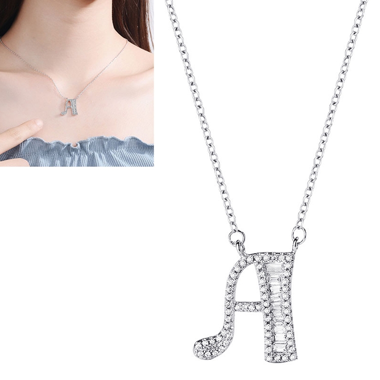 

Women Fashion S925 Sterling Silver English Alphabet Pendant Necklace, Style:A
