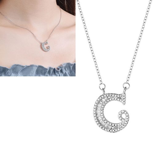 

Women Fashion S925 Sterling Silver English Alphabet Pendant Necklace, Style:C