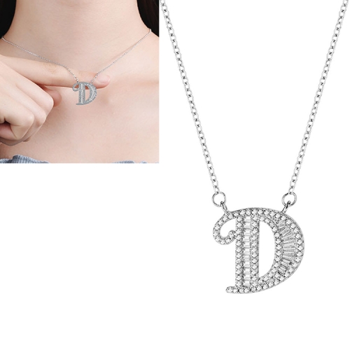 

Women Fashion S925 Sterling Silver English Alphabet Pendant Necklace, Style:D