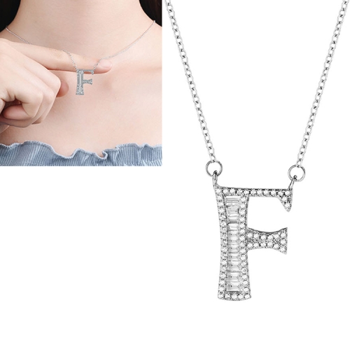 

Women Fashion S925 Sterling Silver English Alphabet Pendant Necklace, Style:F