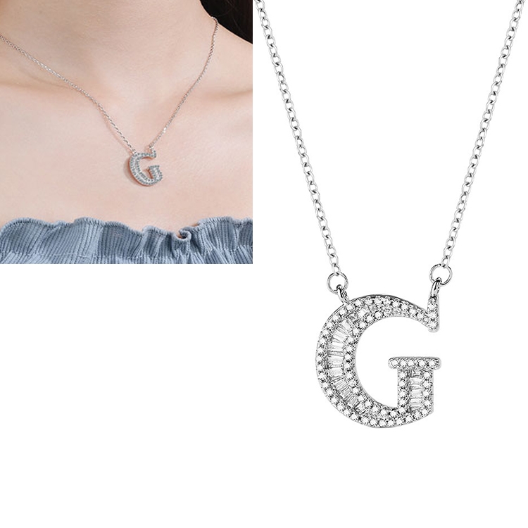 

Women Fashion S925 Sterling Silver English Alphabet Pendant Necklace, Style:G