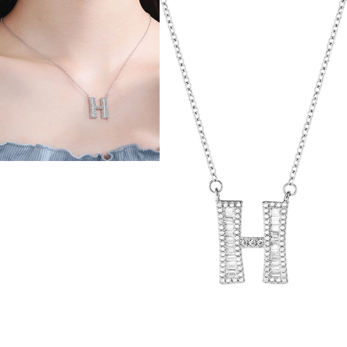

Women Fashion S925 Sterling Silver English Alphabet Pendant Necklace, Style:H