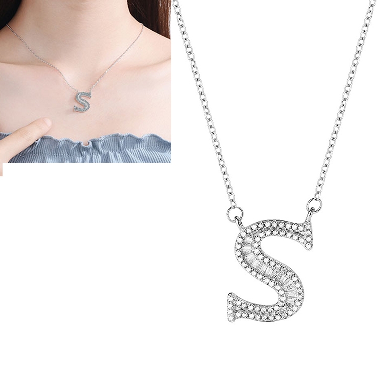 

Women Fashion S925 Sterling Silver English Alphabet Pendant Necklace, Style:S