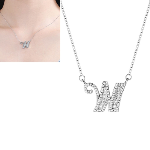 

Women Fashion S925 Sterling Silver English Alphabet Pendant Necklace, Style:W