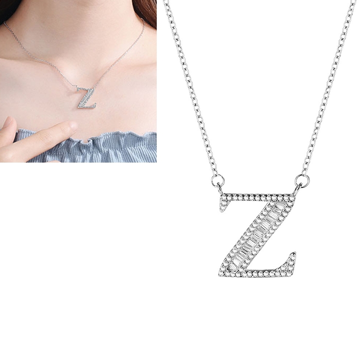 

Women Fashion S925 Sterling Silver English Alphabet Pendant Necklace, Style:Z