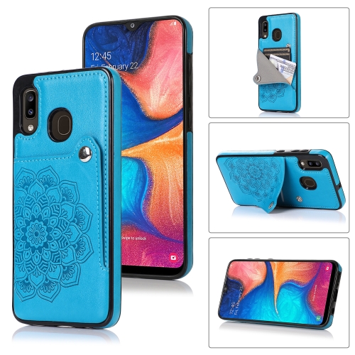 

For Samsung Galaxy A20 / A30 Embossed Pattern PU + TPU Protective Case with Holder & Wallet & Card Slots(Blue)