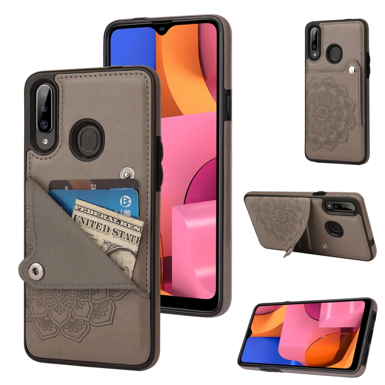 

For Samsung Galaxy A20s Embossed Pattern PU + TPU Protective Case with Holder & Wallet & Card Slots(Grey)