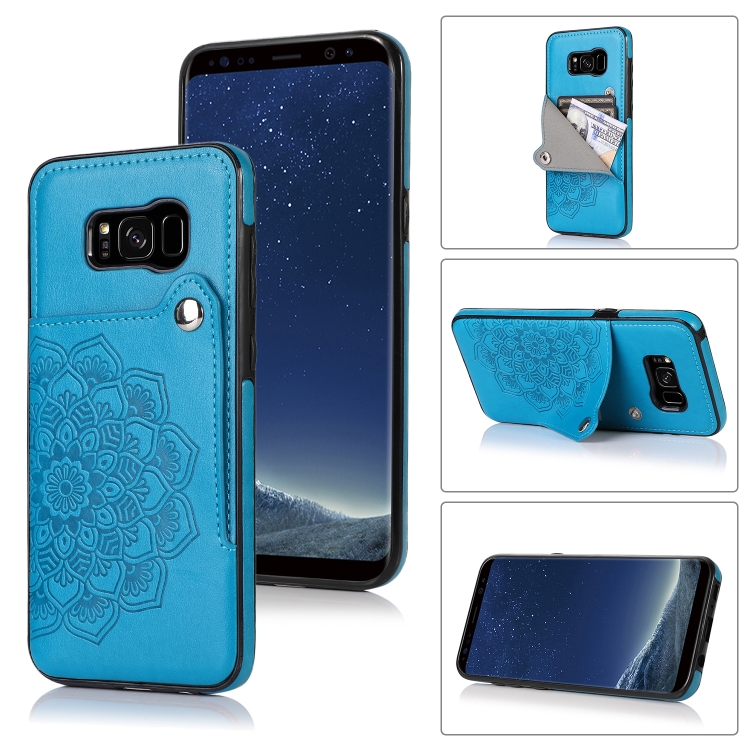 

For Samsung Galaxy S8+ Embossed Pattern PU + TPU Protective Case with Holder & Wallet & Card Slots(Blue)