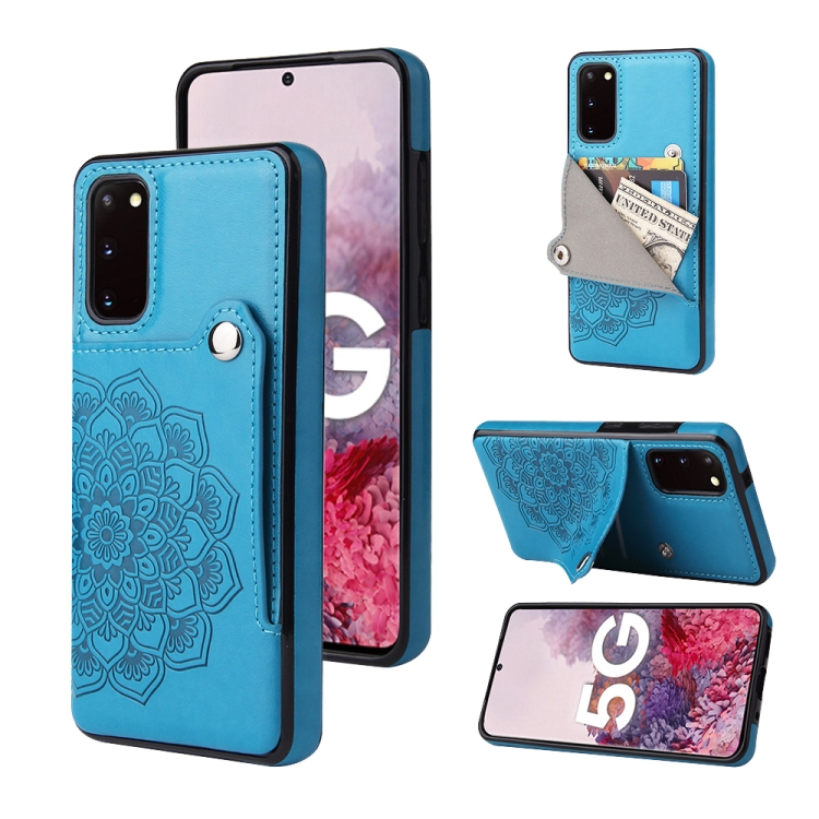 

For Samsung Galaxy S20+ Embossed Pattern PU + TPU Protective Case with Holder & Wallet & Card Slots(Blue)