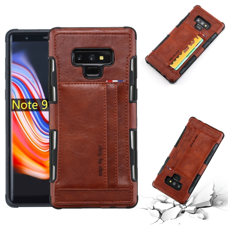 

For Galaxy Note 9 PU + TPU Shockproof Protective Leather Case with Card Slots(Brown)