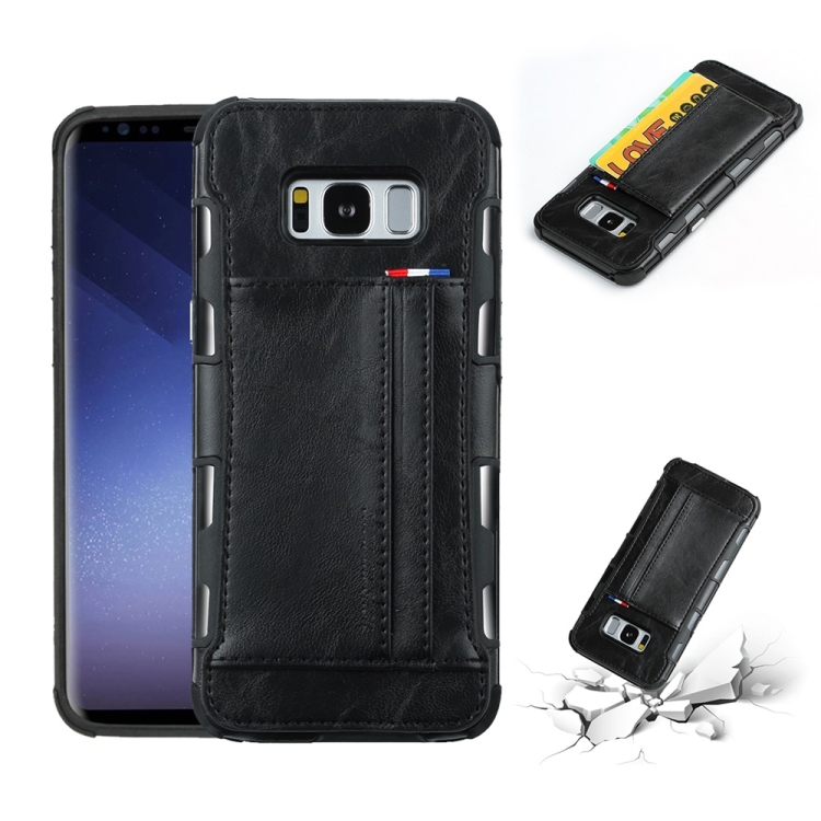 

For Galaxy S8 PU + TPU Shockproof Protective Leather Case with Card Slots(Black)