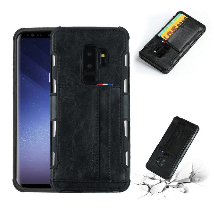 

For Galaxy S9+ PU + TPU Shockproof Protective Leather Case with Card Slots(Black)