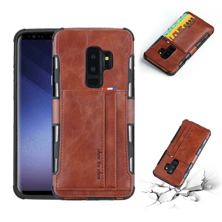 

For Galaxy S9+ PU + TPU Shockproof Protective Leather Case with Card Slots(Brown)