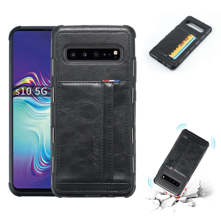 

For Galaxy S10 5G PU + TPU Shockproof Protective Leather Case with Card Slots(Black)