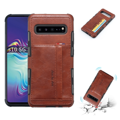 

For Galaxy S10 5G PU + TPU Shockproof Protective Leather Case with Card Slots(Brown)