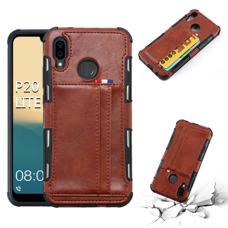 

For Huawei P20 Lite PU + TPU Shockproof Protective Leather Case with Card Slots(Brown)