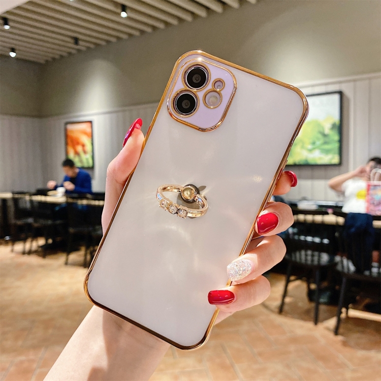 

2 in 1 Plating TPU Protective Case with Ring Holder For iPhone 12 Pro(Purple)