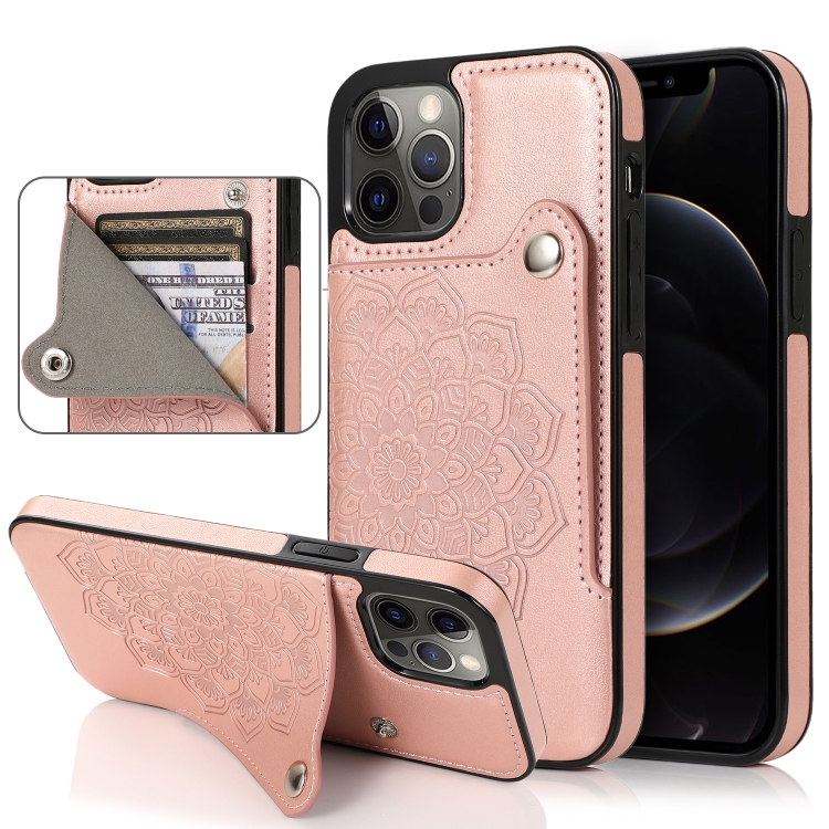 

Embossed Pattern PU + TPU Protective Case with Holder & Wallet & Card Slots For iPhone 12 / 12 Pro(Rose Gold)