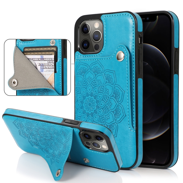 

Embossed Pattern PU + TPU Protective Case with Holder & Wallet & Card Slots For iPhone 12 Pro Max(Blue)