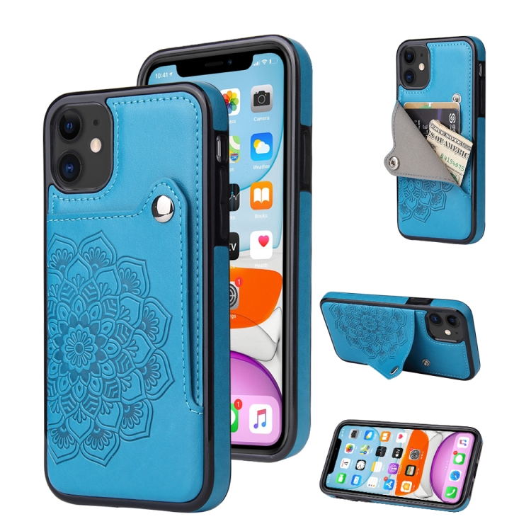 

Embossed Pattern PU + TPU Protective Case with Holder & Wallet & Card Slots For iPhone 11(Blue)