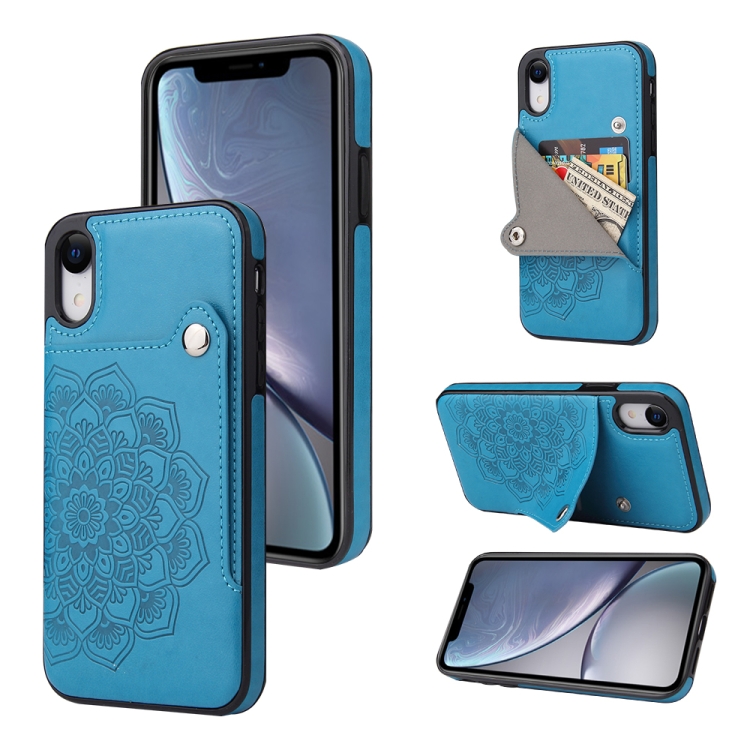 

Embossed Pattern PU + TPU Protective Case with Holder & Wallet & Card Slots For iPhone XR(Blue)