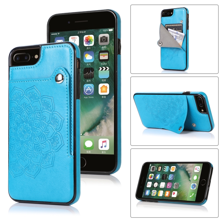 

Embossed Pattern PU + TPU Protective Case with Holder & Wallet & Card Slots For iPhone 8 Plus & 7 Plus(Blue)