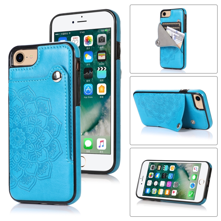 

Embossed Pattern PU + TPU Protective Case with Holder & Wallet & Card Slots For iPhone SE 2020 & 8 & 7(Blue)
