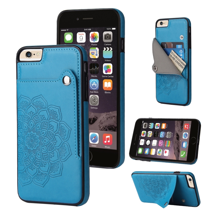

Embossed Pattern PU + TPU Protective Case with Holder & Wallet & Card Slots For iPhone 6 & 6s(Blue)
