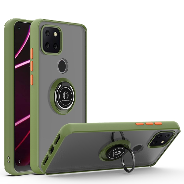 

For T-Mobile REVVL 5G Q Shadow 1 Generation Series TPU + PC Protective Case with 360 Degrees Rotate Ring Holder(Army Green + Orange)