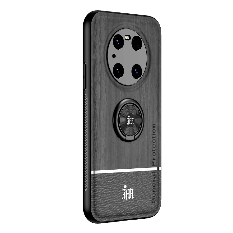 

For Huawei Mate 40 Pro Wood Grain PC + TPU Shockproof Case with Ring Holder(Black)