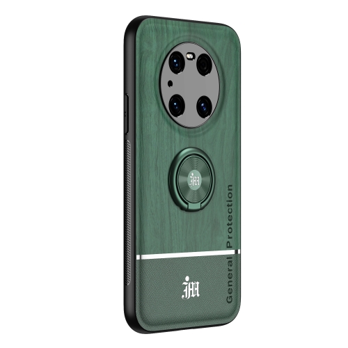 

For Huawei Mate 40 Pro Wood Grain PC + TPU Shockproof Case with Ring Holder(Green)