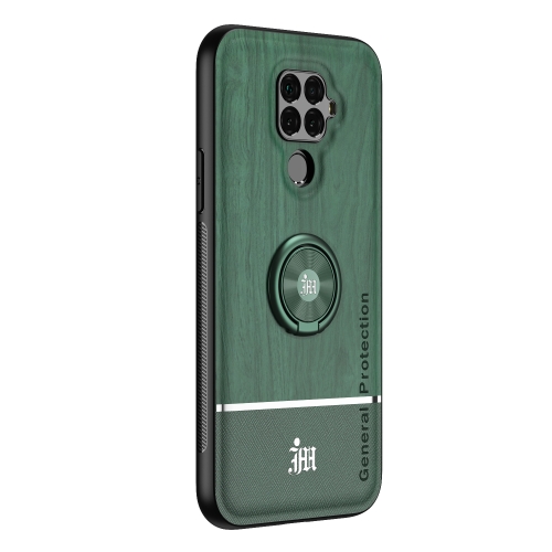 

For Huawei nova 5i Pro Wood Grain PC + TPU Shockproof Case with Ring Holder(Green)