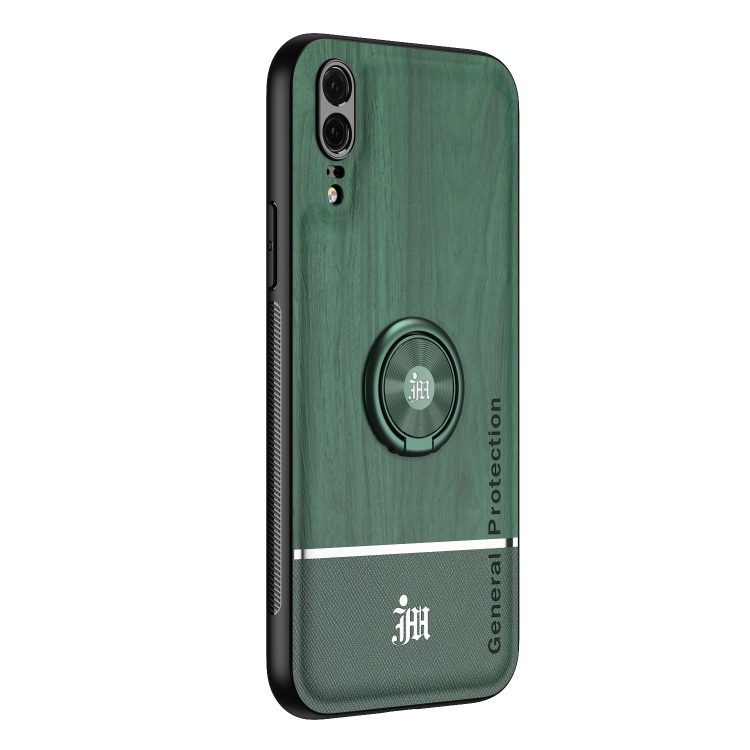

For Huawei P20 Wood Grain PC + TPU Shockproof Case with Ring Holder(Green)