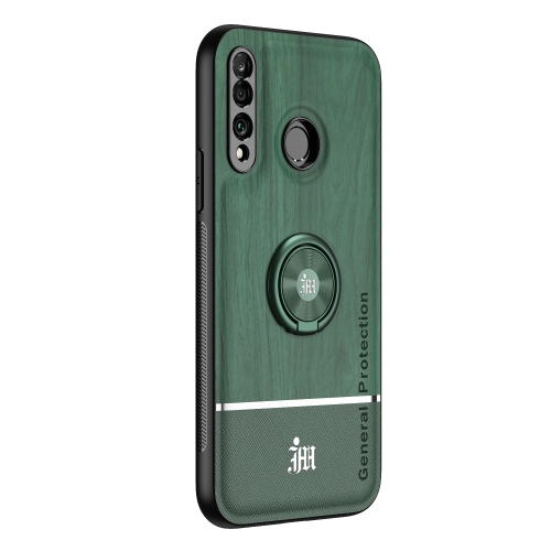 

For Huawei P30 Lite Wood Grain PC + TPU Shockproof Case with Ring Holder(Green)