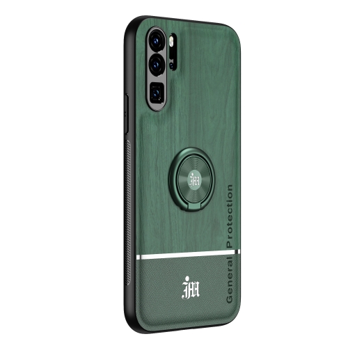 

For Huawei P30 Pro Wood Grain PC + TPU Shockproof Case with Ring Holder(Green)