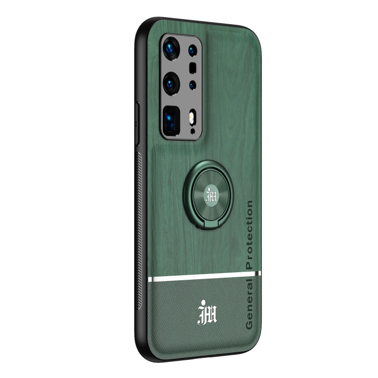 

For Huawei P40 Pro+ Wood Grain PC + TPU Shockproof Case with Ring Holder(Green)
