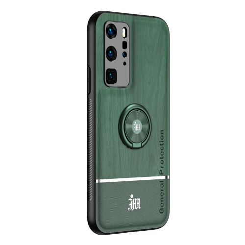 

For Huawei P40 Pro Wood Grain PC + TPU Shockproof Case with Ring Holder(Green)