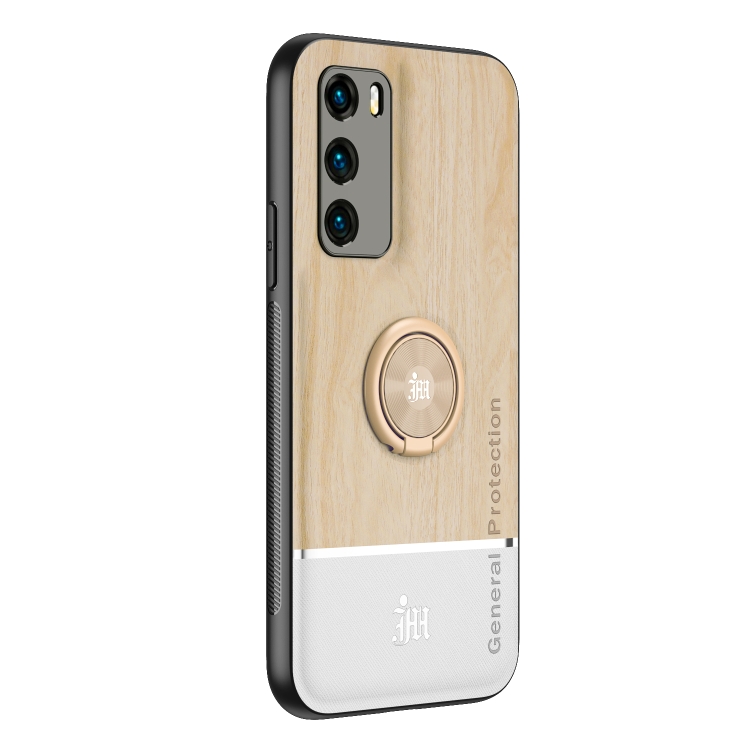 

For Huawei P40 Wood Grain PC + TPU Shockproof Case with Ring Holder(Wood Color)
